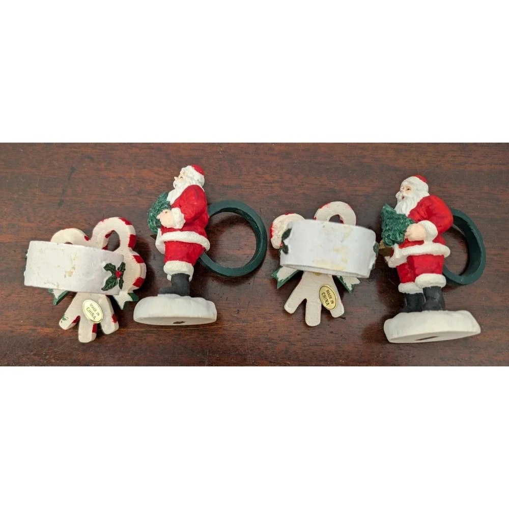 Vintage Santa Christmas Napkin Rings Set 4 Candy Cane Tree Holiday Table Decor